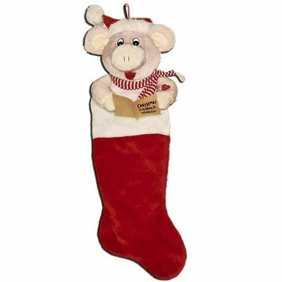 Kurt S. Adler 21" Musical Pig Plush Animal Head Red Christmas Stocking