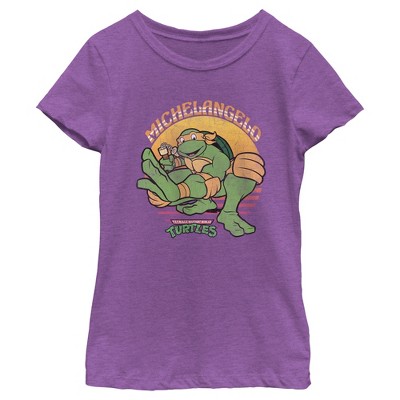 Girl's Teenage Mutant Ninja Turtles Distressed Michelangelo In Action T ...