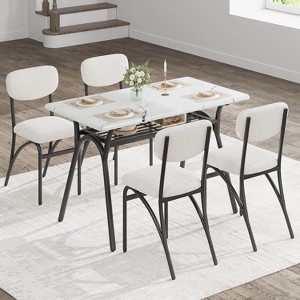 Jojoka Dining Table Set for 4, Kitchen Table with Boucle Chairs for 4,White - 1 of 4