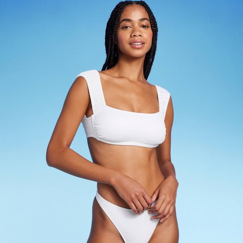 Women's Cap Sleeve Smocked Bralette Bikini Top - Wild Fable™ White S :  Target