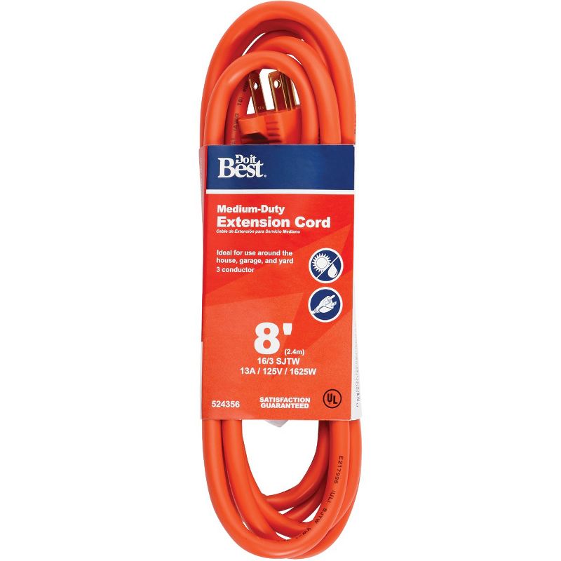 Do it Best  8 Ft. 16/3 Outdoor Extension Cord OU-JTW-163-8-OR, 1 of 3