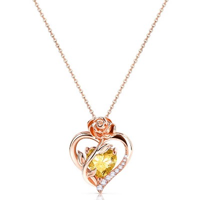 Molenia Heart Birthstone Necklace for Women 925 Sterling Silver Rose Gold Necklace Pendant Jewelry Christmas Anniversary Birthday Gifts for Her
