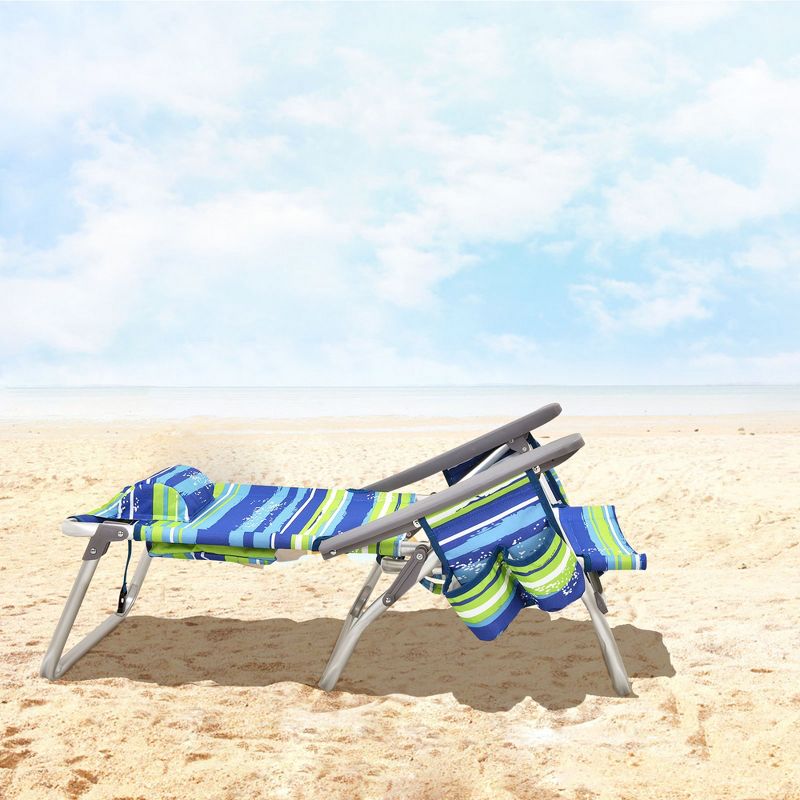 Costway 4PCS Folding Backpack Beach Chair Reclining Camping Chair with Storage Bag Blue/Pink//Pattern/Yellow, 5 of 11