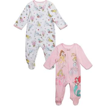 Disney Princess Ariel Cinderella Aurora Baby Girls 2 Pack Zip Up Sleep N' Play Coveralls Newborn to Infant