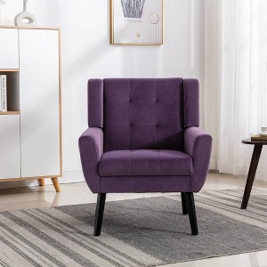 CAVINAS Linen/Velvet/Teddy/Leather Upholstered Accent Chair with Black Legs,Modern Upholstered Armchair with Wood Frame for Living Room - 1 of 4