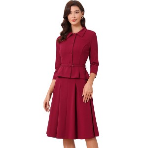 Allegra K Women's Business Office Long Sleeve Blazer Jacket Pleated Skirts 2 Piece Suit Sets Outfits - 1 of 4