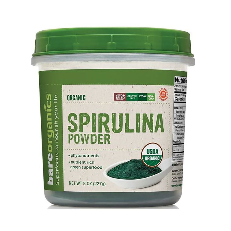 Bare Organics Greens And Superfood Supplements Raw Organic Spirulina Powder 8 oz, 1 of 5