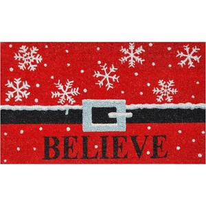HomeRoots 24" X 36" Red And Black Coir Snowflake Outdoor Christmas Door Mat - 1 of 4