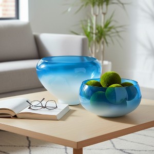 Decorative Glass Ombre Bowl Set for Table Decor - Modern Centerpiece Table Decorations and Console Table for Home Accent - Set of 2, 9", 6", Blue - 1 of 4
