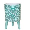 HomeRoots Set of Two Aqua Teal And White Ceramic 2 Ounce Chevron Round Distressed Pot Planters - 4 of 4
