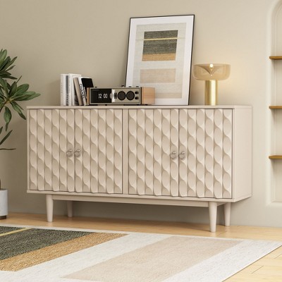 NicBex 60.7" Modern Sideboard,Kitchen Storage Cabinets with 4 Convex Pattern Doors and Silver Handles for Kitchen and Dining Room,Almond
