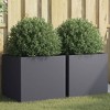 vidaXL Rectangular Planters - 2 Pcs Anthracite Steel Plant Boxes 19.3"x18.5"x18.1" for Garden, Patio Display - 2 of 4