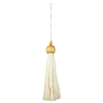 Beaded Cap Tassel White Cotton & Wood - Foreside Home & Garden