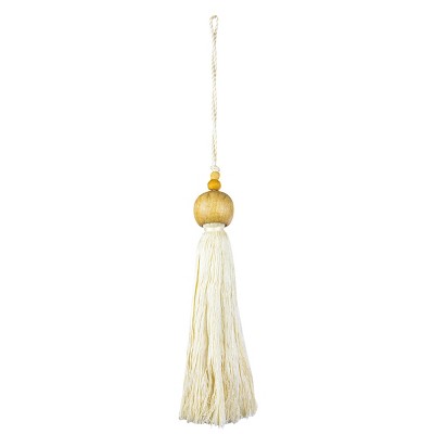 Beaded Cap Tassel White Cotton & Wood - Foreside Home & Garden : Target