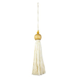 Beaded Cap Tassel White Cotton & Wood - Foreside Home & Garden - 1 of 4