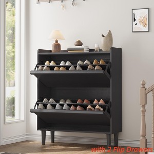 Shoe Cabinet with 2/3/4/6 Flip Drawers/ with 3 Flip Drawers & Side Door, Wooden Shoe Organizer w/Adjustable Shelf, Shoe Storage for Entryway - 1 of 4