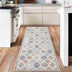 Retro Oriental Rhombus Printed Distressed Rug Washable Thin Low Pile Area Rugs for Living Room Indoor Non Slip Soft Carpet for Bedroom - 1 of 4