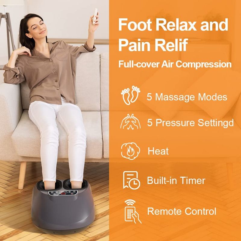 Mujerbay Heated Foot Massager Machine with Full Covering Air Compression Kneading Foot Massager Plantar Fasciitis Sports Recovery w/Remote Control, 2 of 7