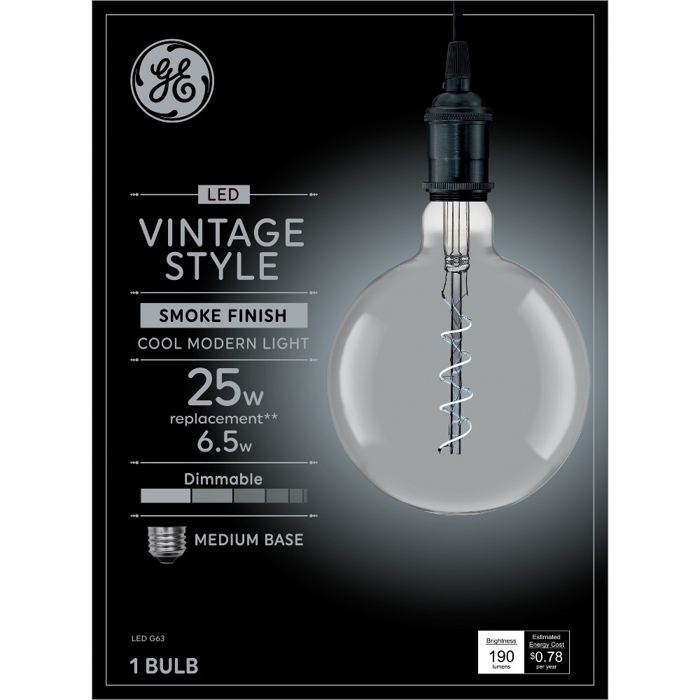 Photos - Light Bulb General Electric GE 25W Vintage Style G63 LED Large Globe  Smoke Glass 