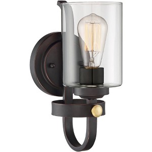 Franklin Iron Works Eagleton Rustic Farmhouse Wall Light Sconce Oil Rubbed Bronze Hardwire 5 1/2" Fixture LED Clear Glass Shade for Bedroom Bathroom - 1 of 4