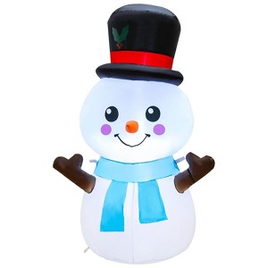 Itopfox 4ft Christmas Inflatable Snowman Decoration with Built-in LED Lights 1 Piece Outdoor Yard Garden Holiday Decor for Kids - 1 of 4