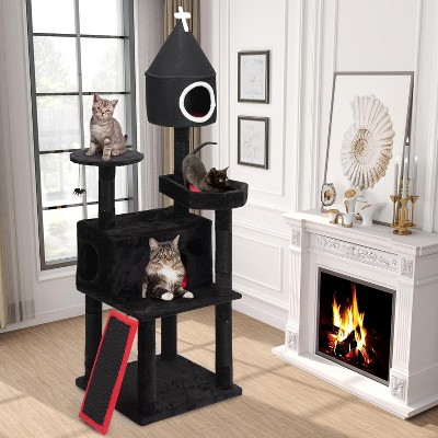 Sandinrayli 64" Gothic Cat Tree with Coffin Bed, Multi-Level Heavy Duty Goth Cat Tower for Indoor Kittens, Black