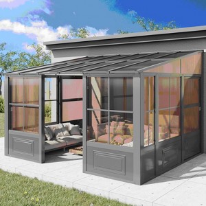 Erommy 10ft x 12ft Wall Mounted Gazebo, All-Season Aluminum Patio Gazebo with Side Door, Outdoor Permanent Sunroom - 1 of 4