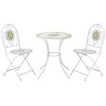 Outsunny 3 Piece Patio Bistro Set, Metal Folding Chairs, Foldable Outdoor Dining Table, Stone Flower Mosaic Spring Flower Pattern, White