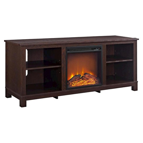 tv console with fireplace and speakers