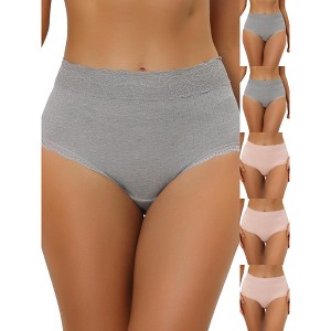 INSPIRE CHIC Women's High Waist Tummy Control Comfortable Lace Trim Ribbed Briefs 6 Packs - 1 of 4