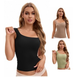INSPIRE CHIC Women's 3 Packs U Back Tanks with Built-In Bra Silky No Show Basic Camisoles - 1 of 4
