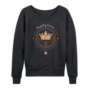 Women's - Disney Princess - Royally Fierce Lightweight French Terry Wide Neck Long Sleeve Shirt - 1 of 4
