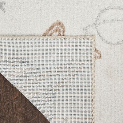 Ivory Multicolor Space Theme Kids Washable Area Rug 5' x 7'