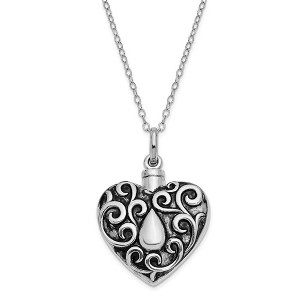 Black Bow Jewelry Sterling Silver Antiqued Grieving Heart Ash Holder Necklace, 18 Inch - 1 of 4