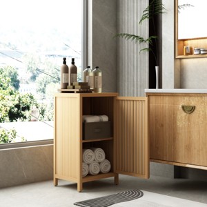 Bamboo Freestanding Bathroom Storage Cabinet,Floor Storage Cabinet With Door And Shelf,Accent Cabinet For Living Room Kitchen-Cuddlewood - 1 of 4