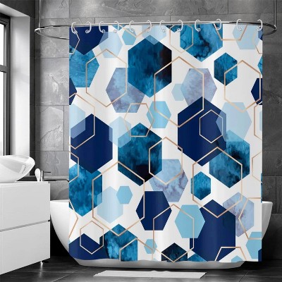 LunaLulinlk Blue Geometric Fabric Shower Curtain