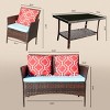 Outdoor 4 Pcs Patio Furniture Set, PE Rattan Sofa Set with Loveseat and Glass Top Table, Sofas with PE Cushions-Coolbibila - 4 of 4