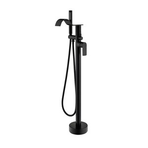 Cobbe Floor Standing Bathtub Faucet with Waterfall Swivel Spout and Handheld Shower Single Handle Freestanding Bathtub Fill Faucet Matte Black - 1 of 4
