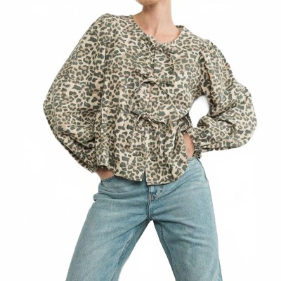 Women's Leopard Tie Front Blouse - Aaron & Amber