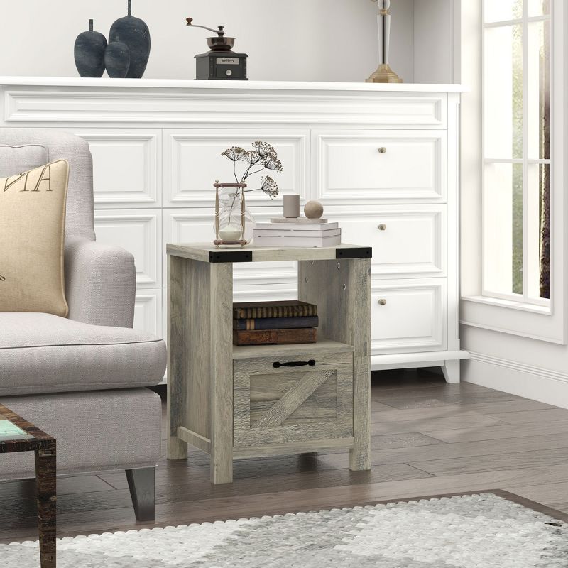HOMCOM Industrial Side Table with 1 Drawer 1 Open Shelf and Big Tabletop, 3 of 7