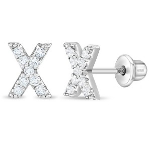 Girl's Cubic Zirconia Letter Initial Screw Back Sterling Silver Earrings - In Season Jewelry - 1 of 4
