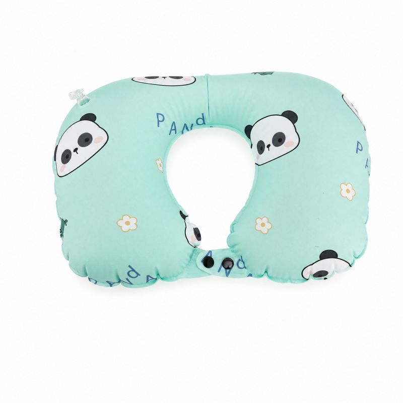 Unique Bargains Lightweight U Shaped Inflatable Travel Pillow Green White 1 Pc