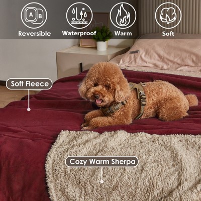 Extra Large Wine and Taupe Waterproof Sherpa Pet Blanket