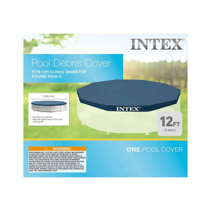 Intex 28031E 12 Foot Round Frame Set Easy Above Ground Swimming Pool Debris Cover with Tie-Down Ropes and Drain Holes, (Pool Sold Separately), 3 of 7