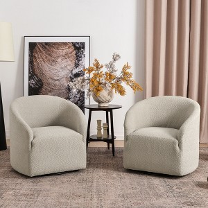 KINWELL Boucle Upholstered Swivel Barrel Armchair (Set of 2) - 1 of 4