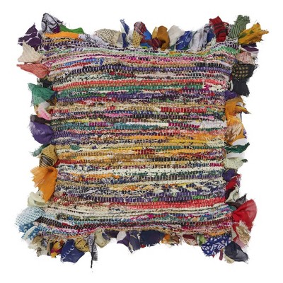 18" Blue and Red Throw Pillow with Fringe