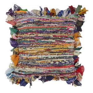 18" Blue and Red Throw Pillow with Fringe - 1 of 4