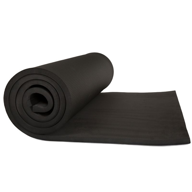 Extra-Thick Yoga Mat 0.5"H - Durable Comfort Non-Slip Foam Workout Mat with Carrying Strap by Wakeman (Black), 2 of 8