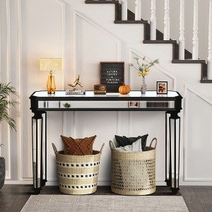 48" Black Mirror Console Table Vintage Wood Grain Carving Process Gorgeous and Noble for Entryway, Sofa Table,Living Room(48''W x 32.3''H x 18D) - 1 of 4