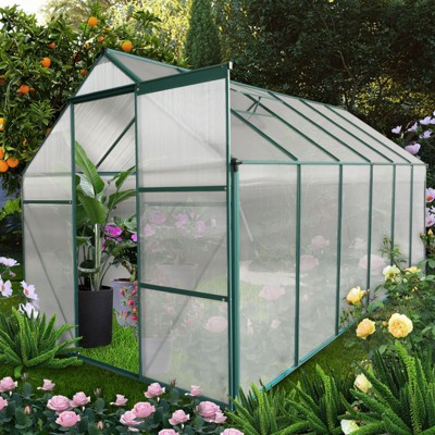 NicBex 6*10ft Polycarbonate Greenhouse with UV ProtectionLarge Walk-in Storage Shed with Adjustable Vent Window and Lockable Hinged Door